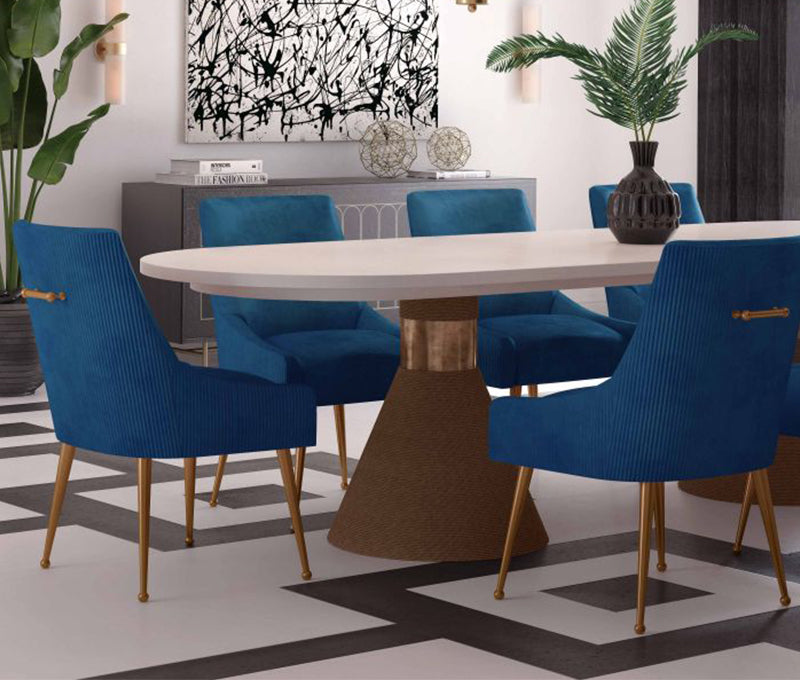 TV - BEATRIX PLEATED NAVY SIDE DINING CHAIR-GOLD LEGS