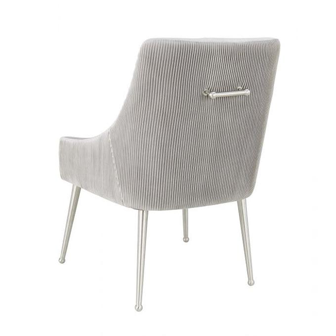 TV - BEATRIX PLEATED LIGHT GREY VELVET SIDE DINING CHAIR-SILVER LEGS