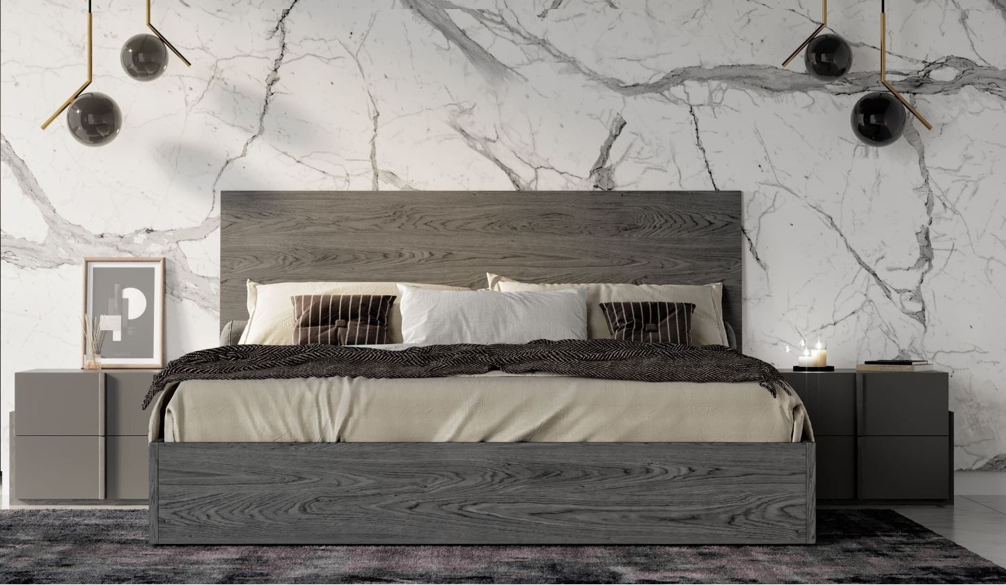 VG -NOVA DOMUS LUCIA MATTE GREY BED AND 2 NIGHT STANDS