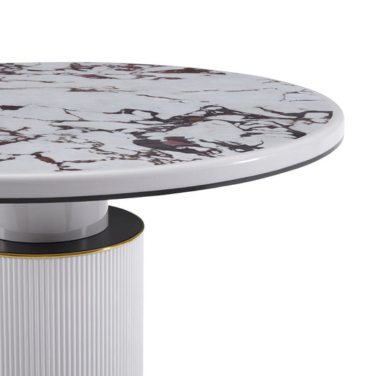 TV - VANESSA WHITE MARBLE LACQUER ROUND DINING TABLE