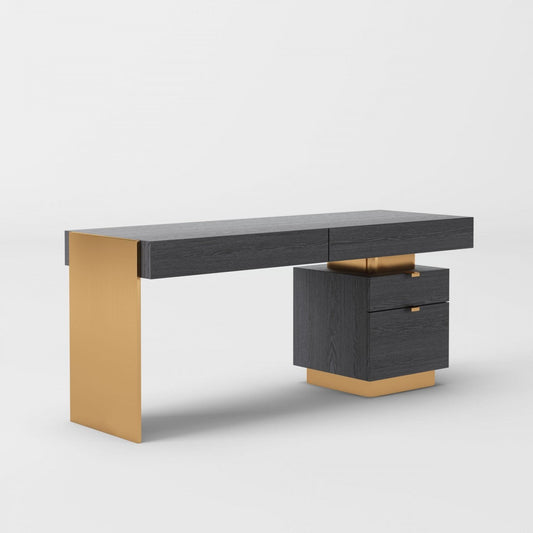 VG - MODREST TRAHAN - MODERN GREY ELM AND GOLD OFFICE DESK