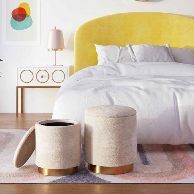 TV - TEDDY FAUX SHEEPSKIN STORAGE OTTOMANS S/2