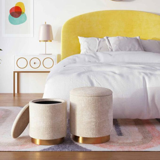 TV - TEDDY FAUX SHEEPSKIN STORAGE OTTOMANS S/2