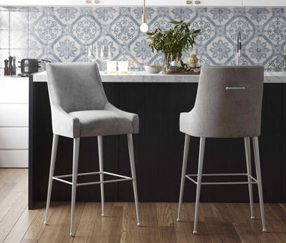 TV - BEATRIX PLEATED LIGHT GREY VELVET BAR STOOL