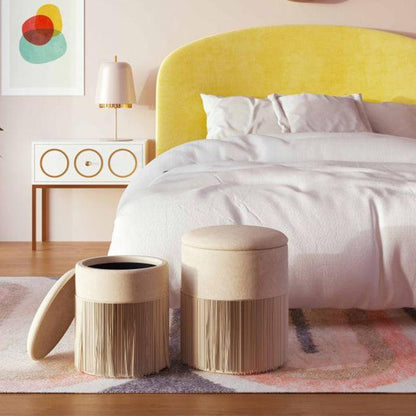 TV - TEDDY FAUX CREAM STORAGE OTTOMAN - S/2