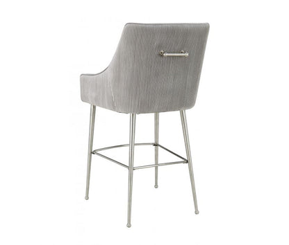 TV - BEATRIX PLEATED LIGHT GREY VELVET BAR STOOL