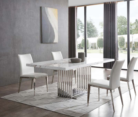 VG - KINGSLEY MARBLE & STAINLESS STEEL DINING TABLE