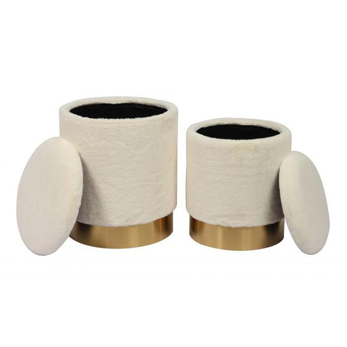 TV - TEDDY FAUX SHEEPSKIN STORAGE OTTOMANS S/2