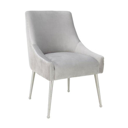 TV - BEATRIX PLEATED LIGHT GREY VELVET SIDE DINING  CHAIR-SILVER LEGS