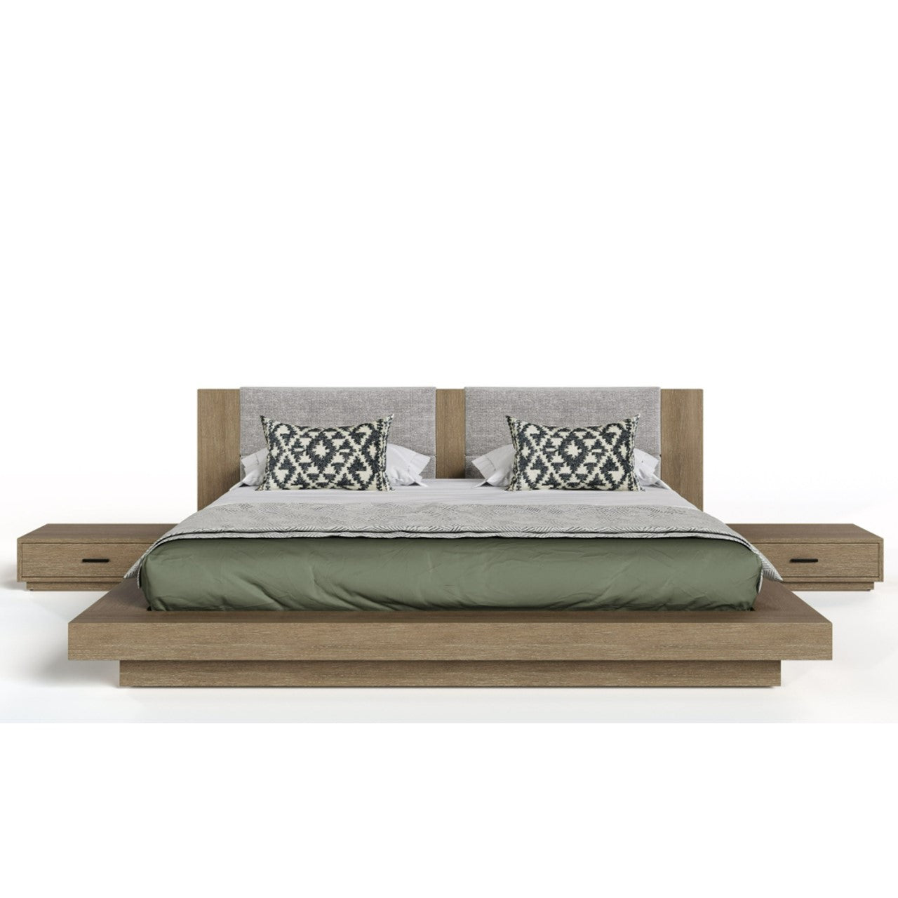 VG - NOVA DOMUS FANTASIA - CONTEMPORARY WALNUT & GREY BED WITH TWO NIGHTSTANDS