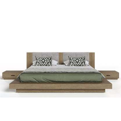 VG - NOVA DOMUS FANTASIA - CONTEMPORARY WALNUT & GREY BED WITH TWO NIGHTSTANDS