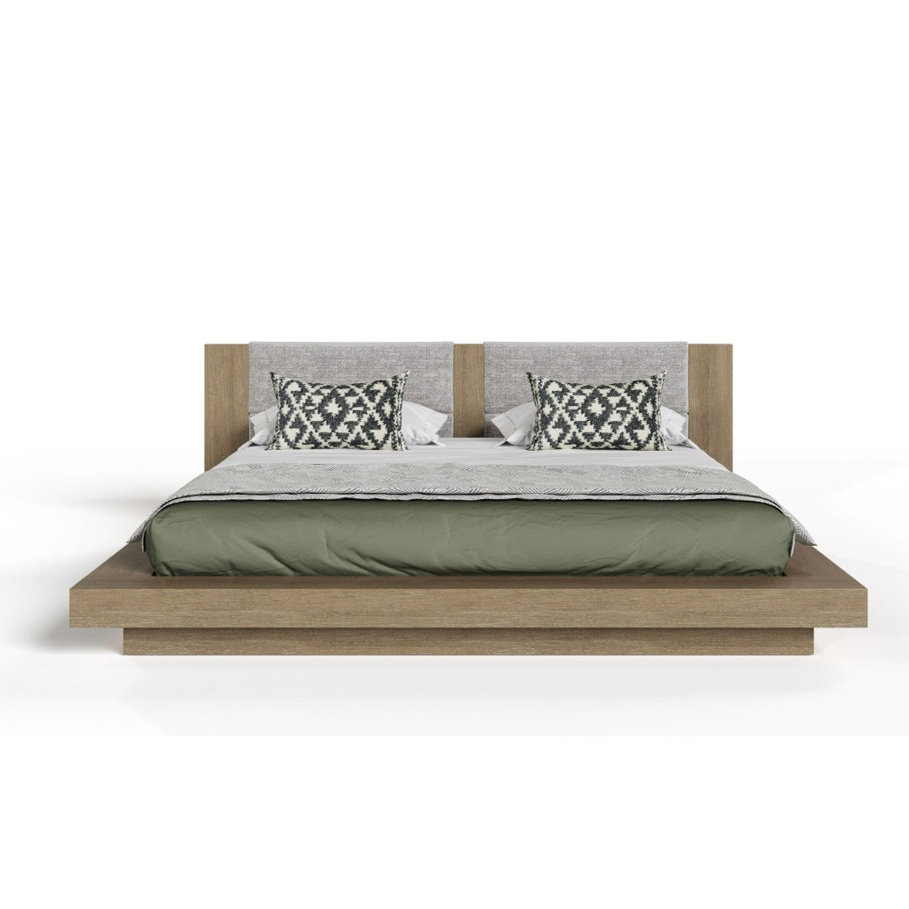 VG - NOVA DOMUS FANTASIA - CONTEMPORARY WALNUT & GREY BED WITH TWO NIGHTSTANDS
