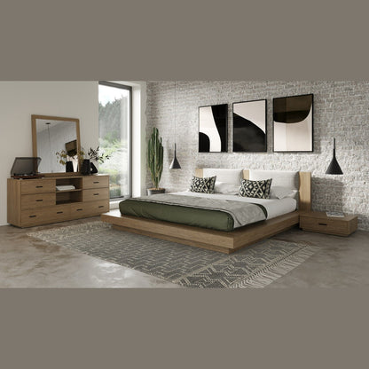 VG - NOVA DOMUS FANTASIA - CONTEMPORARY WALNUT & GREY BED WITH TWO NIGHTSTANDS