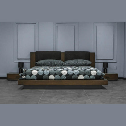 VG - NOVA DOMUS FANTASIA - DARL WALNUT/DARK GREY BED AND TWO NIGHTSTANDS