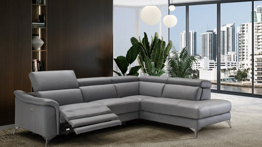VG - LAMOD ITALIA MONTE CARLO - ITALIAN MODERN GREY LEATHER SECTIONAL