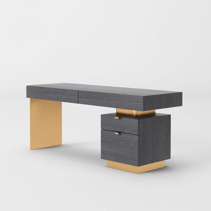 VG - MODREST TRAHAN - MODERN GREY ELM AND GOLD OFFICE DESK