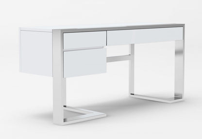 VG - MODREST FAUNA MODERN WHITE HIGH GLOSS & STAINLESS STEEL DESK
